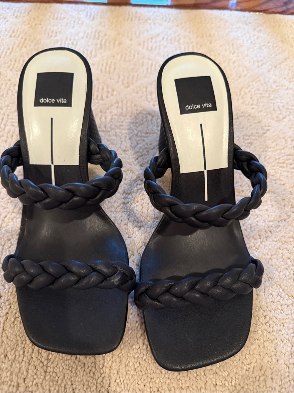 Dolce Vita Black Braided Two-Strap Slide Heels